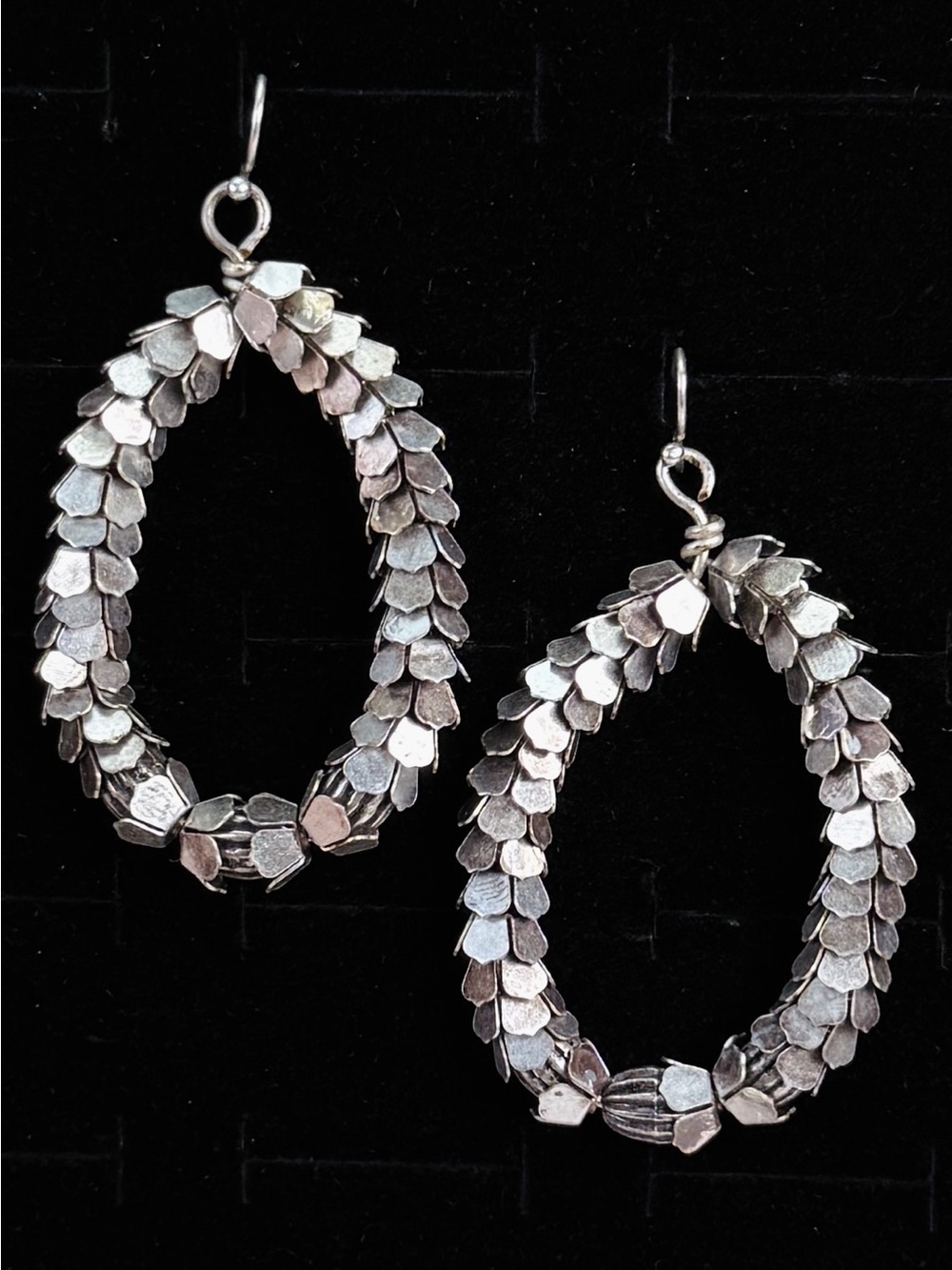 Vintage Silvertone weighted brutalist pierced earrings